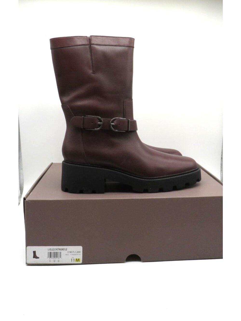 Franco Sarto Elle Castagno Womens Brown Leather Buckle Mid Calf Boots Size 11M